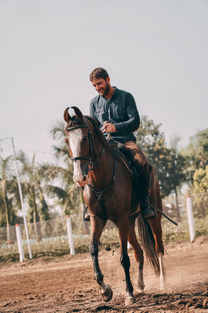 Film Equus stunt rider and liberty horse trainer on a horse