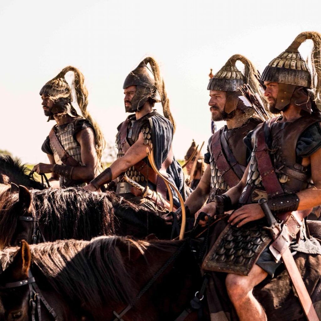 Warriors dressed in armour for Troy: Fall of a City TV series